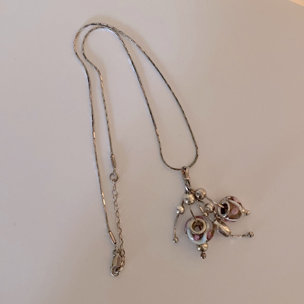 Vintage Italian lamp work beads & sterling silver bobbles necklace (925)  💜🩶 - Picture 3 of 5